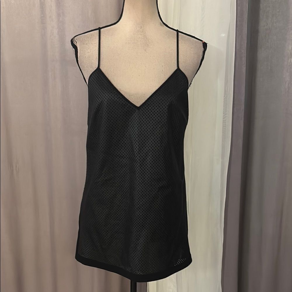 PINKO perforated lamb leather front/ viscose Elegant Black Sleeveless Top, US8